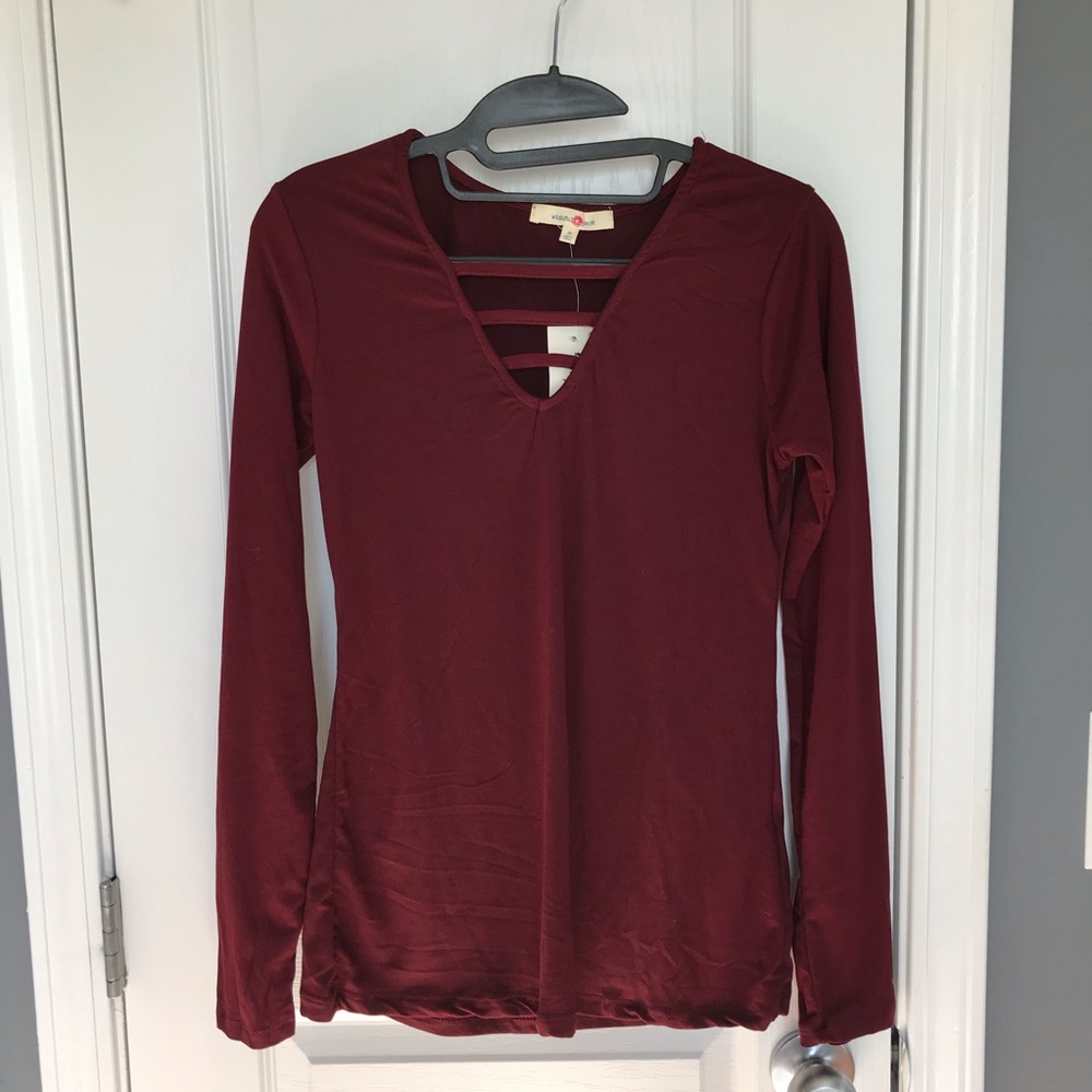 NWT! Maroon long sleeve stretch knit top!